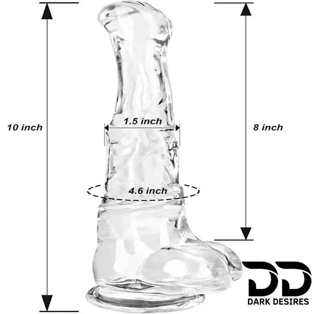 10 Inch Clear Silicone Horse Dildo with Strong Suction Cup