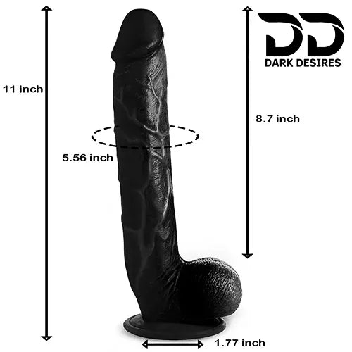 11 Inch Extra Long huge Realistic Strap-On Dildo Black Tone Silicone India by DarkDesires