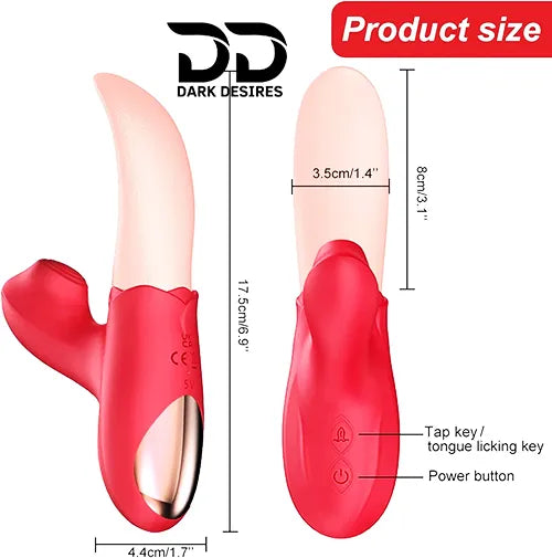 2 in 1 flapping tongue licking clitoral suction vibrator massager Red Color India by DarkDesires