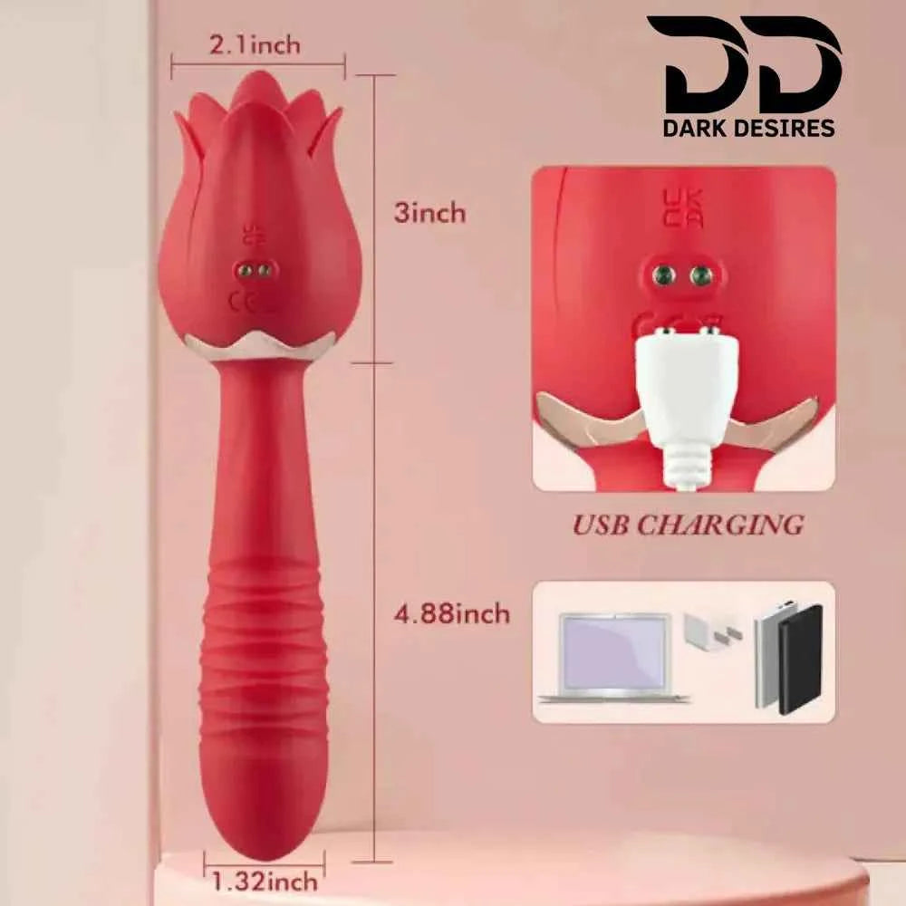 2 in 1 Rose Suction Vibrator with Telescopic G-Spot Massager – 12 Modes
