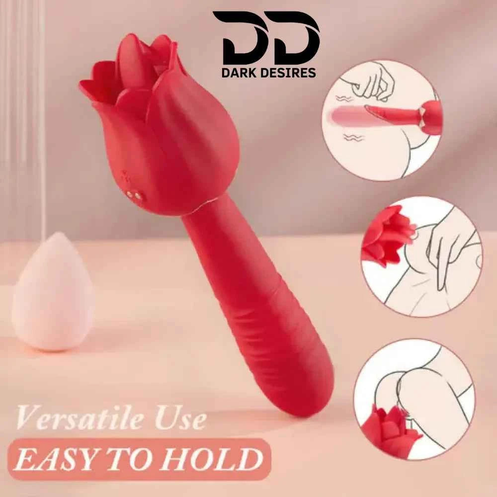 2 in 1 Rose Suction Vibrator with Telescopic G-Spot Massager – 12 Modes