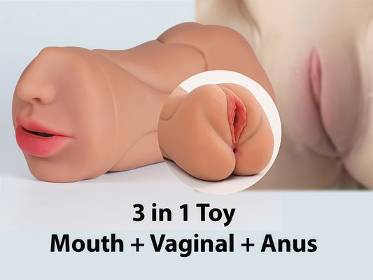 3 in 1 Realistic Pocket Pussy Tight Anus, Vagina & Mouth Masturbator Cup Skin Tone India DarkDesires