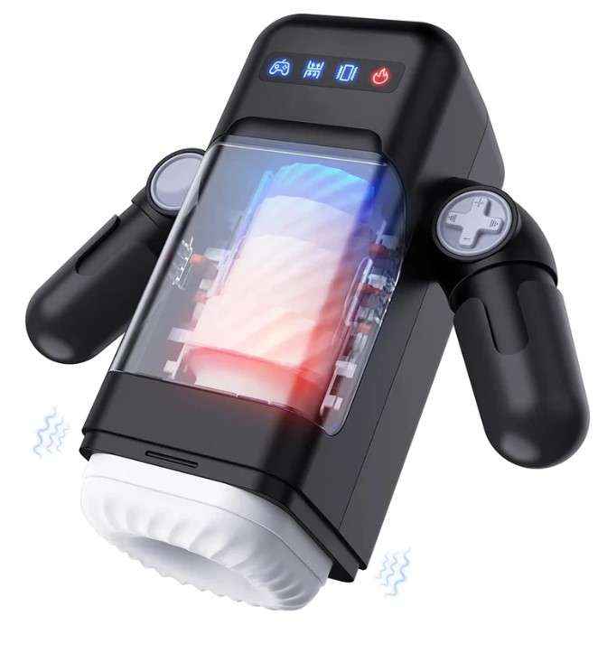 Amovibe automatic male masturbator cup with 10 thrusting and vibration modes, heating function, and phone holder black color DarkDesires automatic male masturbator india