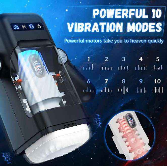 Amovibe automatic male masturbator cup with 10 thrusting and vibration modes, heating function, and phone holder black color DarkDesires automatic male masturbator india
