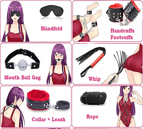 BDSM Couple 7 piece black & red color bondage roleplay set India by Darkdesires.in