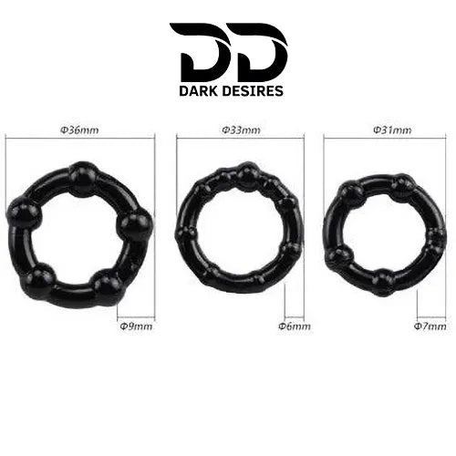 Beaded Silicone Cock Rings – Set of 3 Penis Rings - Dark Desires