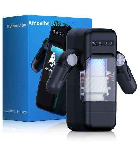 Amovibe automatic male masturbator cup with 10 thrusting and vibration modes, heating function, and phone holder black color DarkDesires automatic male masturbator india