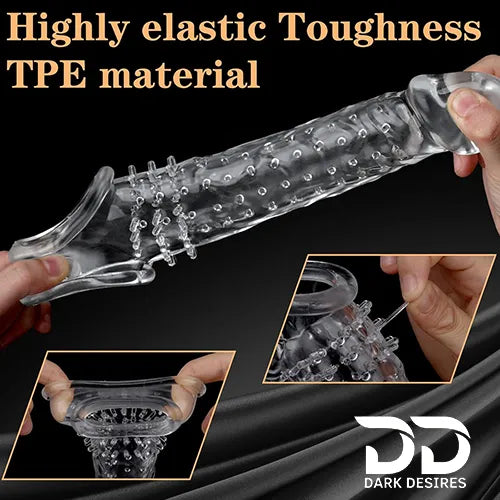 double hole 8 inch spike textured penis sleeve dragon condom silicone sleeve Transparent Color India by DarkDesires