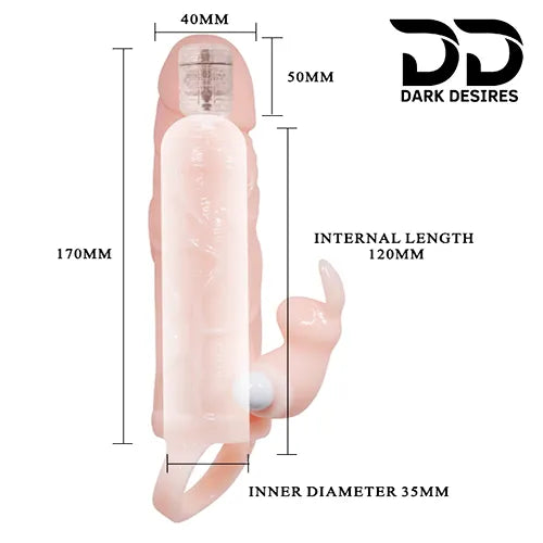 vibrating penis sleeve with rabbit stimulator vibrating Flesh tone India By DarkDesires