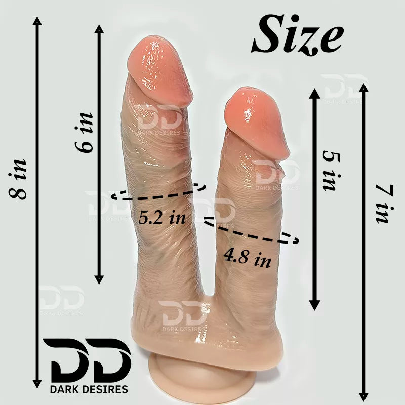 Size information for double dildo 8 inch and 7 inch , Buy dildo online in India 8 inch & 7 inch double head dildo with suction cup for G-spot, vaginal and anal play. skin tone color at DarkDesires
