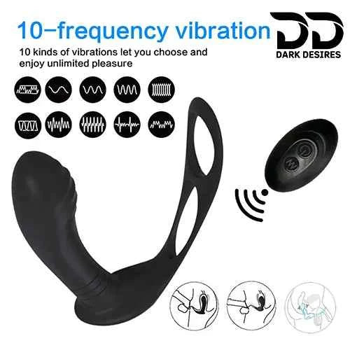Remote Control Prostate Massager with Penis Ring – 10 Speed Vibration