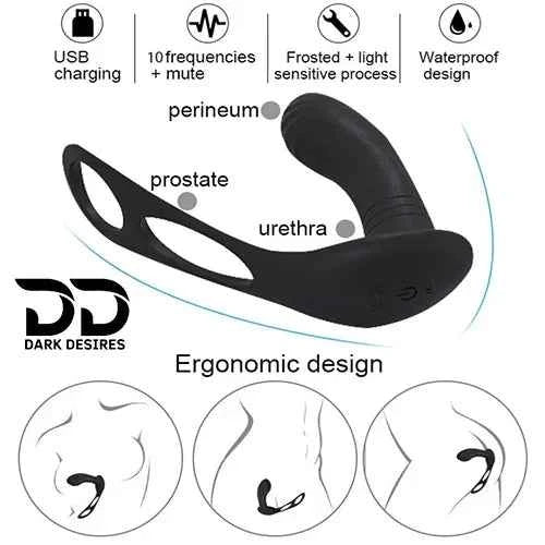 Remote Control Prostate Massager with Penis Ring – 10 Speed Vibration