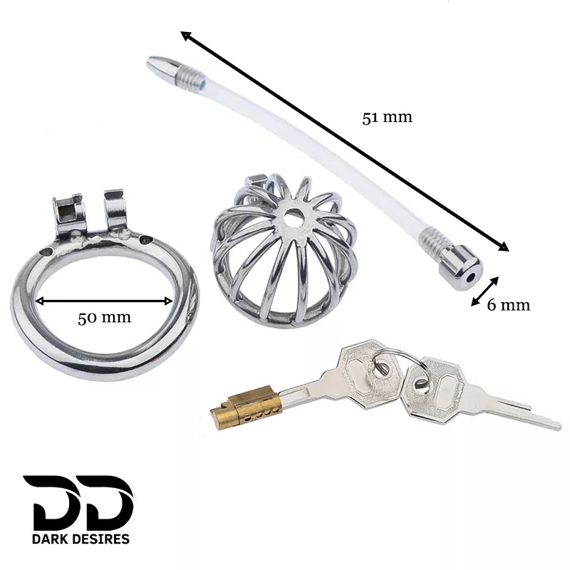 stainless steel male chastity cage with removable urethral tube and secure locking system Durable, hygienic, and ideal for fetish play penis lock device India by DarkDesires