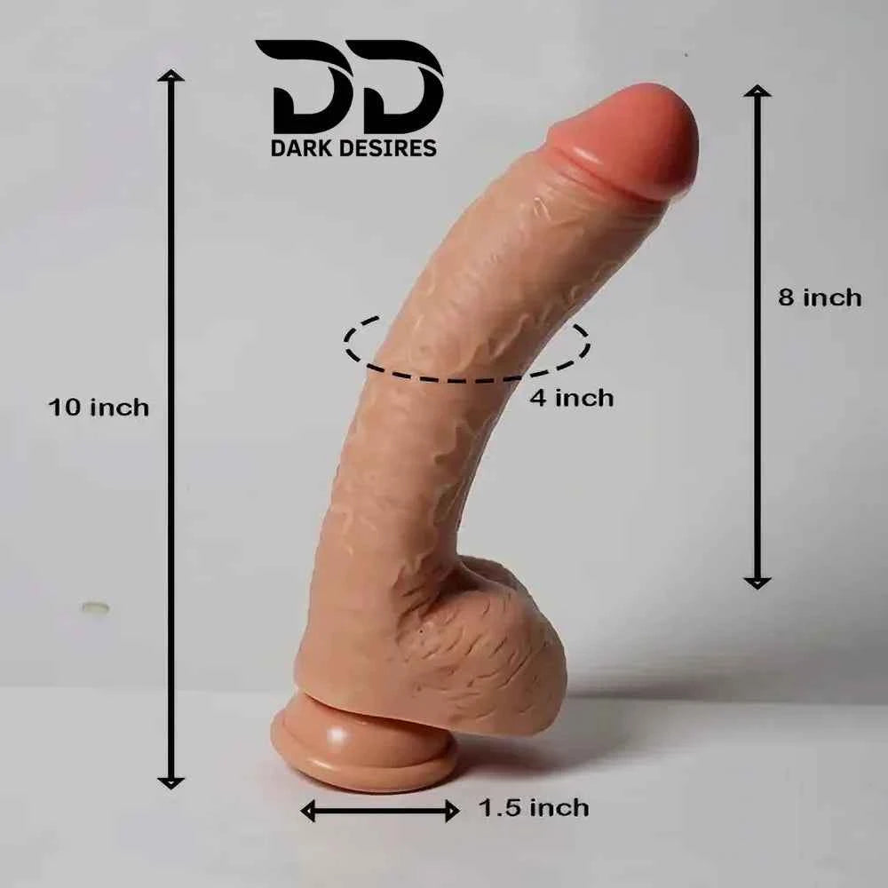 10 Inch Curved Realistic Silicone Dildo – Skin Tone with Suction Cup
