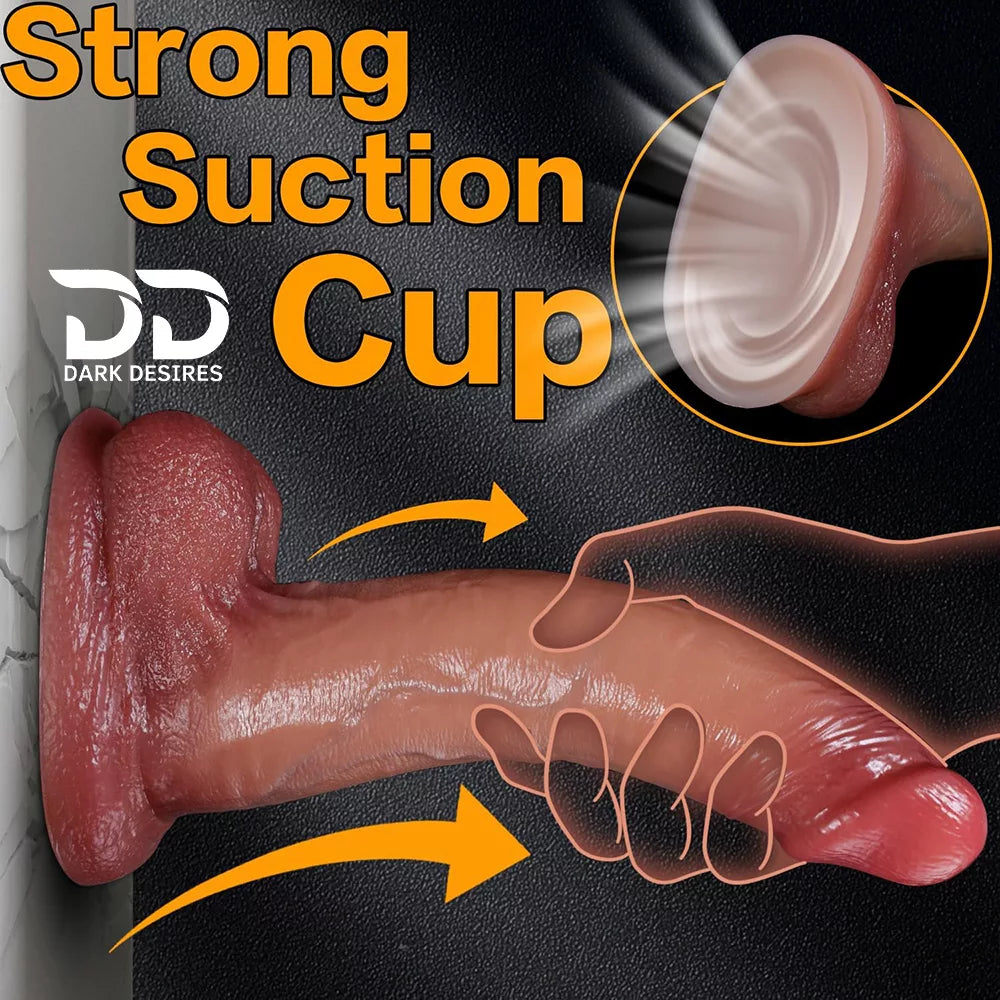 10 inch realistic foreskin dildo with sliding skin and balls design. Soft, lifelike, and body-safe for women skin color Buy Dildo online in India by DarkDesires