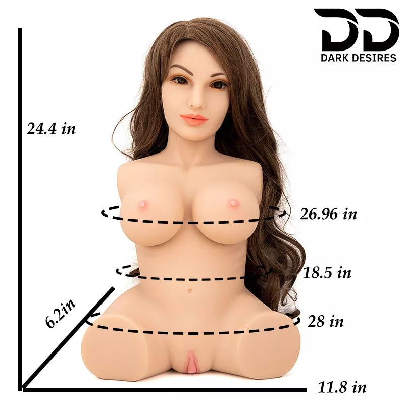 Size information of  10 kg triple entry realistic torso sex doll with soft silicone skin. Vaginal, anal, oral and Big Breast flesh tone color Buy Sex Doll Online India at DarkDesires