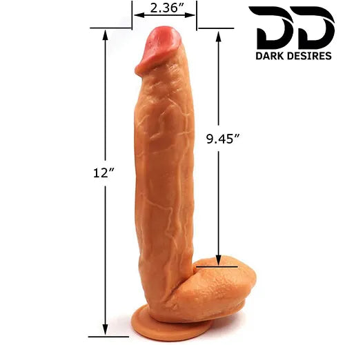 12 Inch Extra Long huge Realistic Strap-On Dildo Flesh Tone Silicone India by DarkDesires