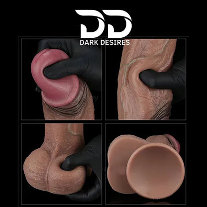 12 inch dual density realistic silicone dildo with balls and suction cup skin color India by Darkdesires