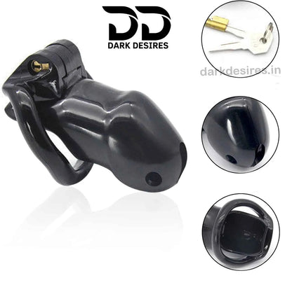 Adjustable Male Chastity Cage Breathable Resin, 4 Ring Sizes black color penis Lock device India by DarkDesires