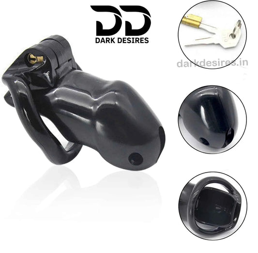 Adjustable Male Chastity Cage Breathable Resin, 4 Ring Sizes black color penis Lock device India by DarkDesires
