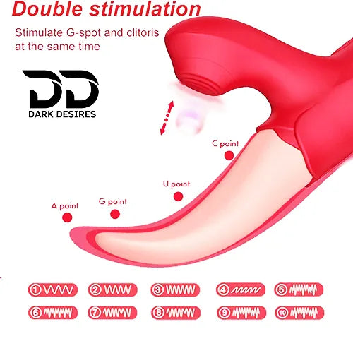 2 in 1 flapping tongue licking clitoral suction vibrator massager Red Color India by DarkDesires
