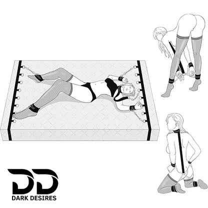 2 in 1 bed bondage kit with adjustable cuffs, collar, and bed straps for couples. Safe, comfortable, and beginner friendly in India By DarkDesires.in