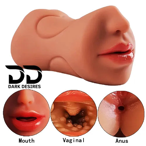 3 in 1 Realistic Pocket Pussy Tight Anus, Vagina & Mouth Masturbator Cup Skin Tone India DarkDesires