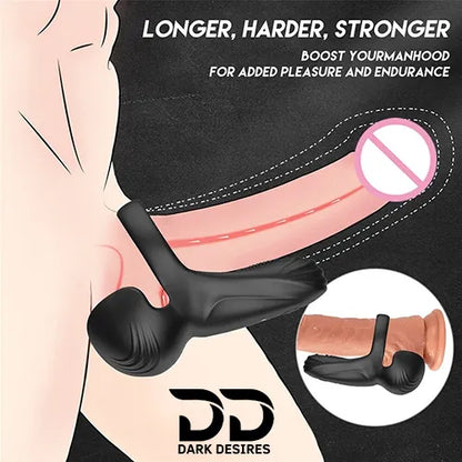 3 in 1 silicone cock ring vibrating penis cock ring Black Color India by DarkDesires