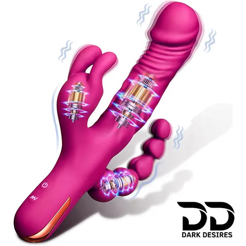 3 in 1 rabbit vibrator anal beads dildo 10 mode dual stimulation vibrator Pink Color India by DarkDesires
