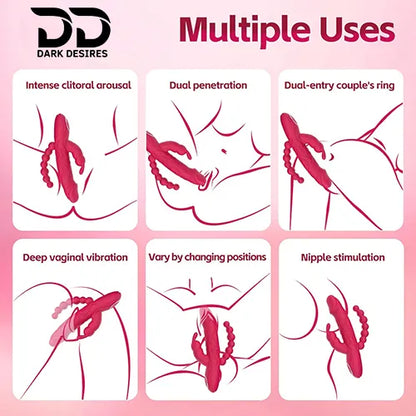 3 in 1 rabbit vibrator anal beads dildo 10 mode dual stimulation vibrator Pink Color India by DarkDesires