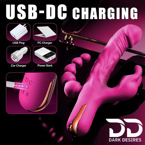 3 in 1 rabbit vibrator anal beads dildo 10 mode dual stimulation vibrator Pink Color India by DarkDesires