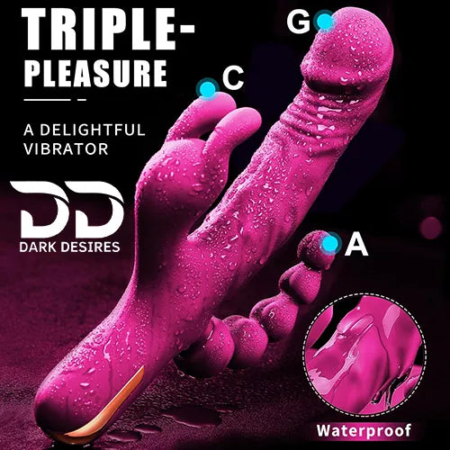 3 in 1 rabbit vibrator anal beads dildo 10 mode dual stimulation vibrator Pink Color India by DarkDesires