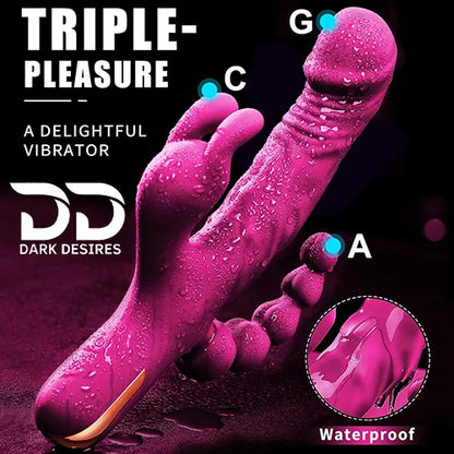 3 in 1 rabbit vibrator anal beads dildo 10 mode dual stimulation vibrator Pink Color India by DarkDesires