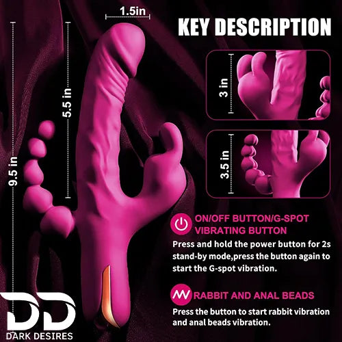 3 in 1 rabbit vibrator anal beads dildo 10 mode dual stimulation vibrator Pink Color India by DarkDesires