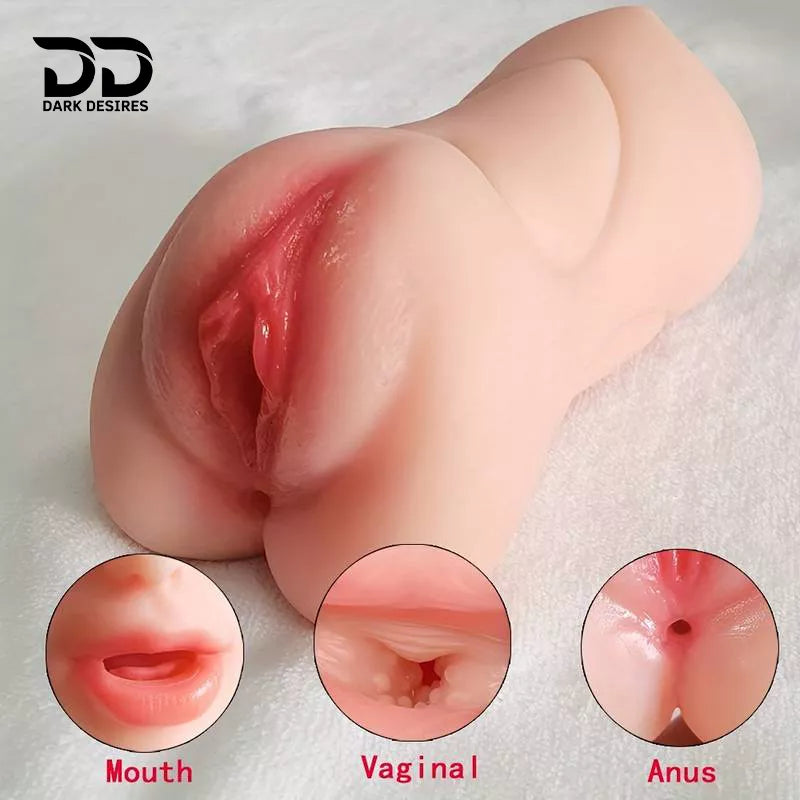 3 in 1 Realistic Tight Anus, Vagina & Mouth  Pocket Pussy Masturbator Cup flesh Tone soft and elastic material India DarkDesires
