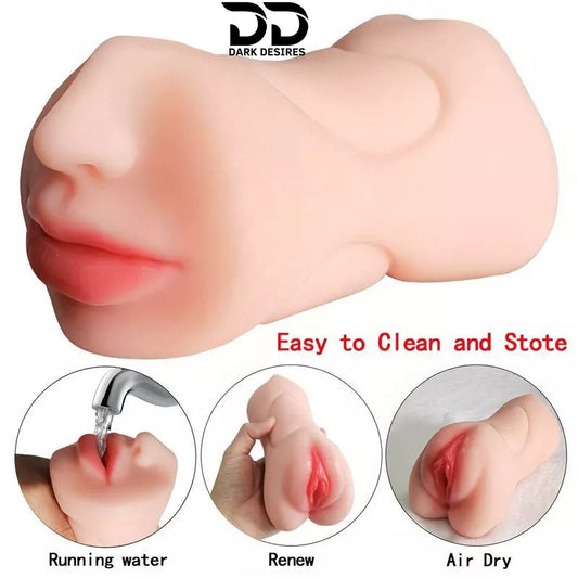 3 in 1 Realistic Tight Anus, Vagina & Mouth  Pocket Pussy Masturbator Cup flesh Tone soft and elastic material India DarkDesires