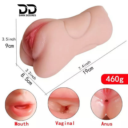 3 in 1 Realistic Tight Anus, Vagina & Mouth  Pocket Pussy Masturbator Cup flesh Tone soft and elastic material India DarkDesires