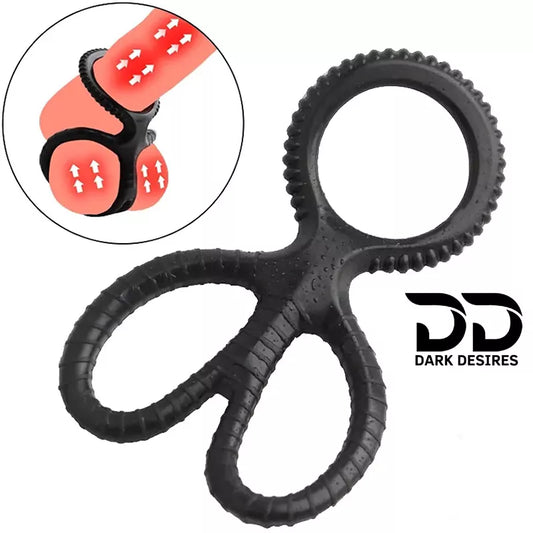 3 ring silicone penis ring with ball support and delay function for men. Enhances stamina, control, and performance black color Penis Ring India Darkdesires