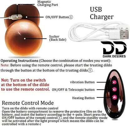 4-in-1 Remote Control 9 inch Strap-On Dildo Thrusting, Vibrating, swinging, Heating Massager Brown Tone India By DarkDesires