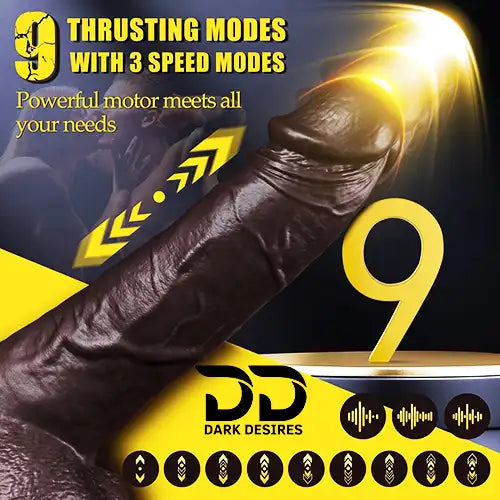 4-in-1 Remote Control 9 inch Strap-On Dildo Thrusting, Vibrating, swinging, Heating Massager Brown Tone India By DarkDesires