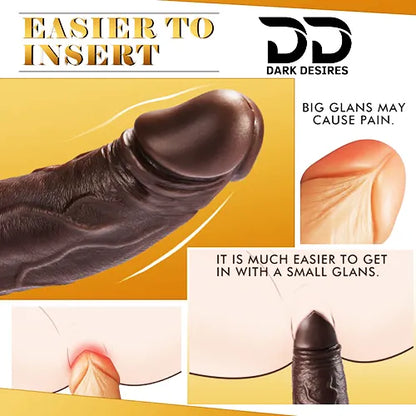 4-in-1 Remote Control 9 inch Strap-On Dildo Thrusting, Vibrating, swinging, Heating Massager Brown Tone India By DarkDesires