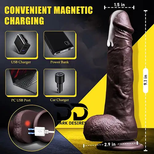 4-in-1 Remote Control 9 inch Strap-On Dildo Thrusting, Vibrating, swinging, Heating Massager Brown Tone India By DarkDesires