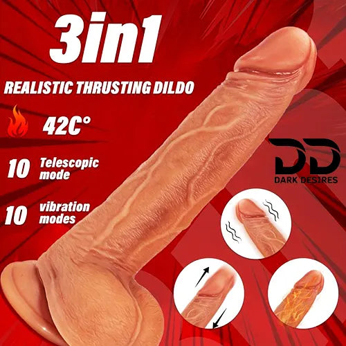 4-in-1 Remote Control 9 inch Strap-On Dildo Thrusting, Vibrating, swinging, Heating Massager Flesh Tone India By DarkDesires
