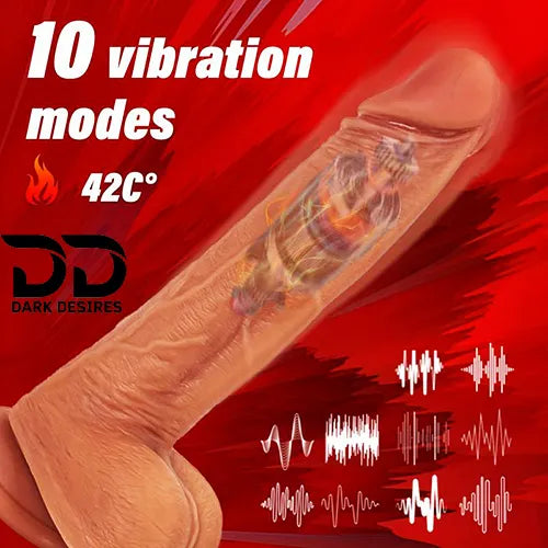 4-in-1 Remote Control 9 inch Strap-On Dildo Thrusting, Vibrating, swinging, Heating Massager Flesh Tone India By DarkDesires