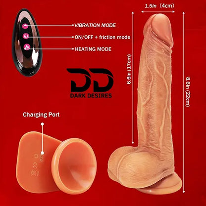 4-in-1 Remote Control 9 inch Strap-On Dildo Thrusting, Vibrating, swinging, Heating Massager Flesh Tone India By DarkDesires