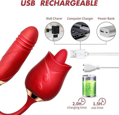 Rose Licking & Thrusting Vibrator – Dual Action Rose Dildo