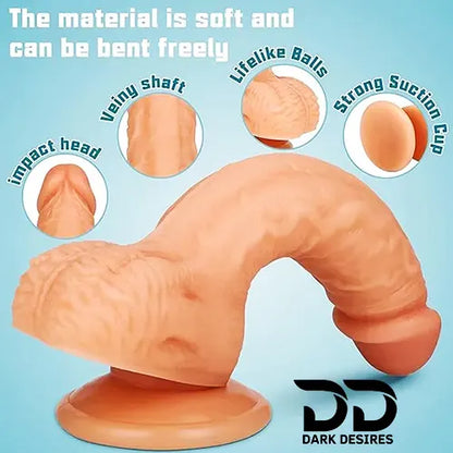 7 Inch Realistic Silicone Strap-On Dildo Flesh Tone Suction Cup Base India by DarkDesires