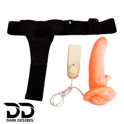 7 inch Realistic Vibrating Hollow Strap-on Dildo with Attached Vagina adjustable belt Flesh Tone in India by DarkDesires