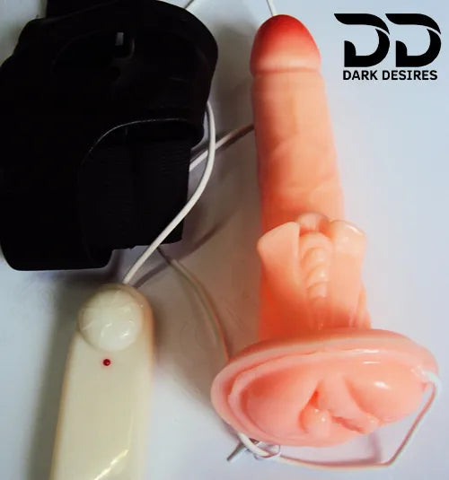 7 inch Realistic Vibrating Hollow Strap-on Dildo with Attached Vagina adjustable belt Flesh Tone in India by DarkDesires