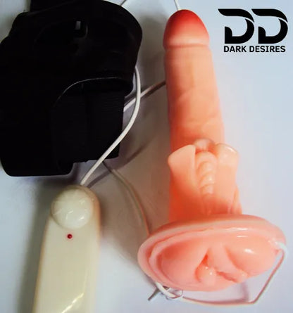 7 inch Realistic Vibrating Hollow Strap-on Dildo with Attached Vagina adjustable belt Flesh Tone in India by DarkDesires